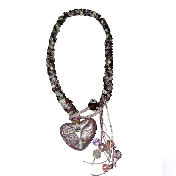 Handmade Beaded Necklace with Heart Love Pendant 16" - Picture 2 of 5